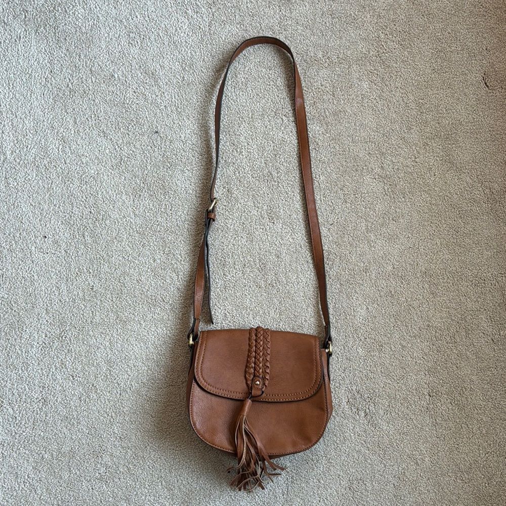 Brown pleather crossbody bag